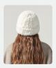 Women's Large Head Circumference White Knitted Wool Beanie - Fluffy, Warm, and Face-Slimming for Autumn and Winter