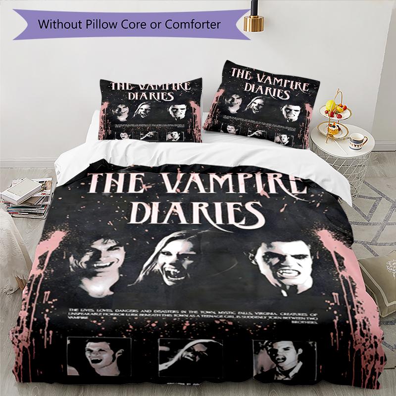 3pcs The Vampire Diaries4 Design Cover Set - HD Printed Bedding with 1 Cover and 2 Pillowcases - Perfect for Home and Dorm Decor