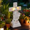 Solar,powered Mary Cross Ornament For Cemetery Memorial Garden Outdoor Resin Crafts
