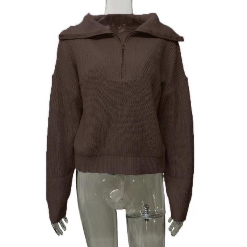 European & American Retro V-Neck Long-Sleeve Loose Knit Sweater for Women