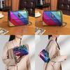 Stylish Colorful Rainbow Patchwork Shoulder Bag With Chain Strap For Women