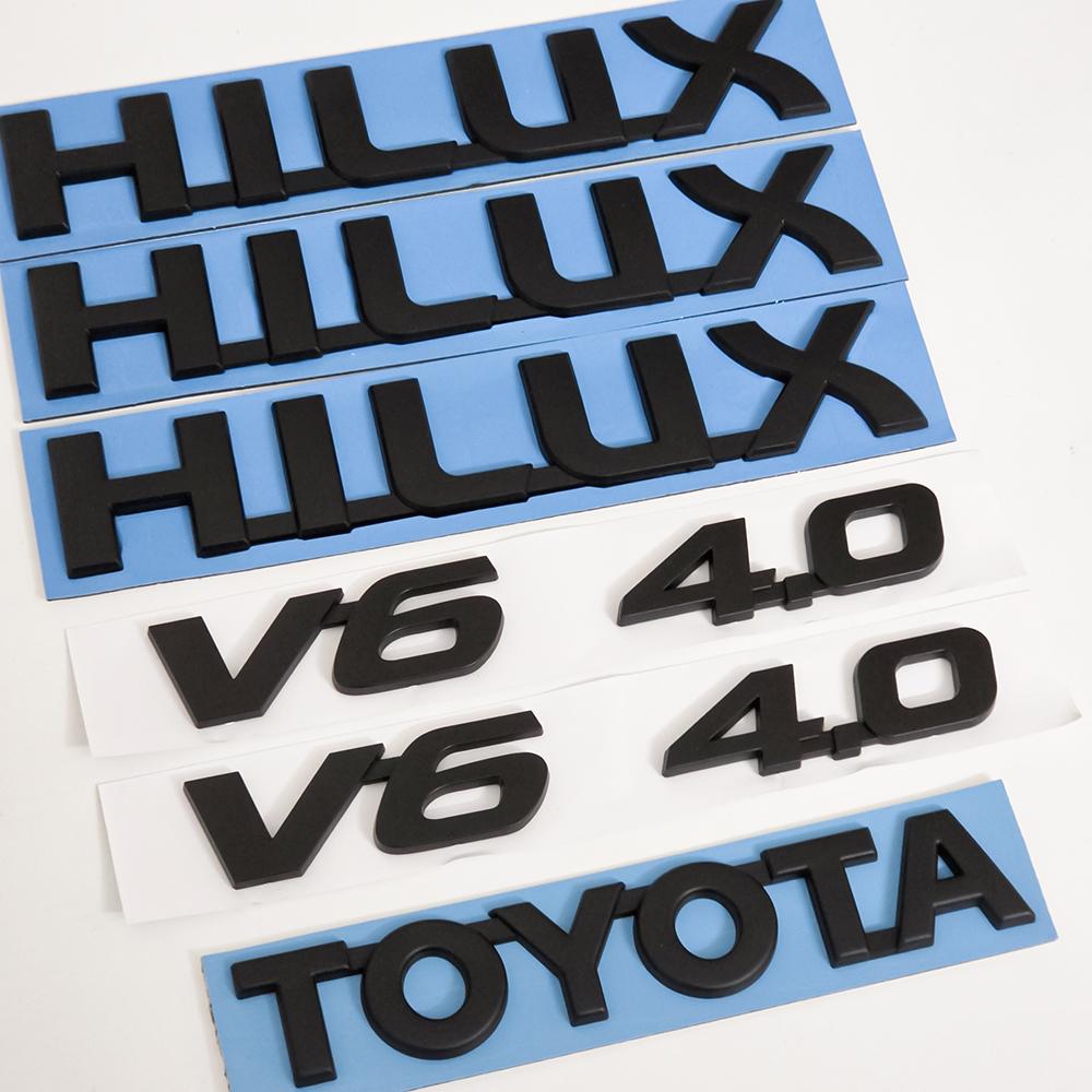 3D Matte Black Toyota Hilux V6 4.0 Letter Emblem Badge Sticker Set for Toyota Hilux 2004-2020 Rear Trunk Exterior Replacement
