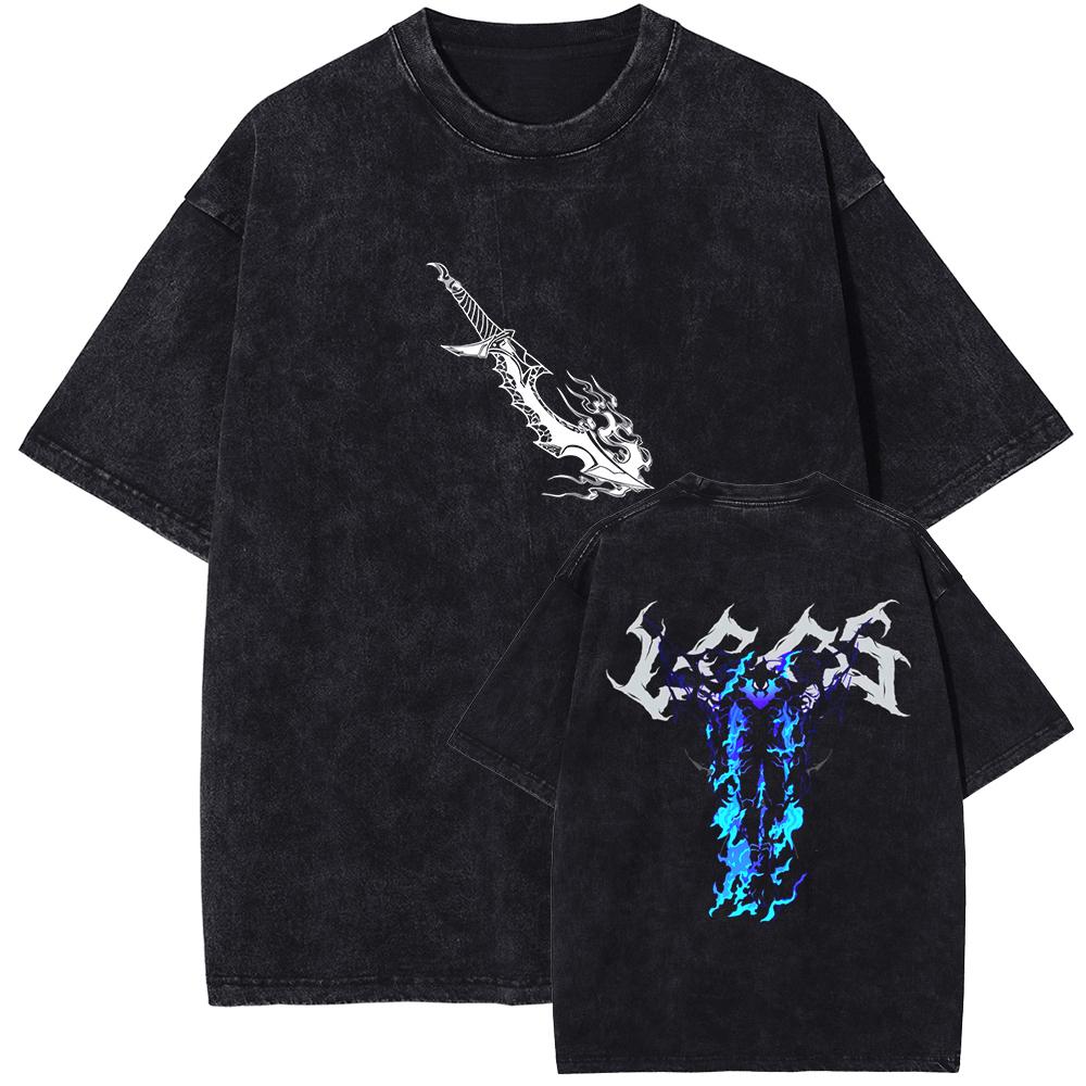 Damen Solo Leveling T-Shirt Manga Grafik T-Shirt Vintage Gewaschene Baumwolle T-Shirts Kurzarm Oversized T-Shirt Damenbekleidung