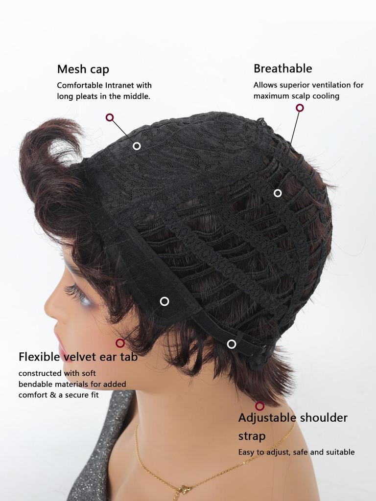 Une perruque courte moelleuse et légère, naturelle, réaliste et élégante. Les perruques synthétiques pour femmes conviennent à un usage quotidien
