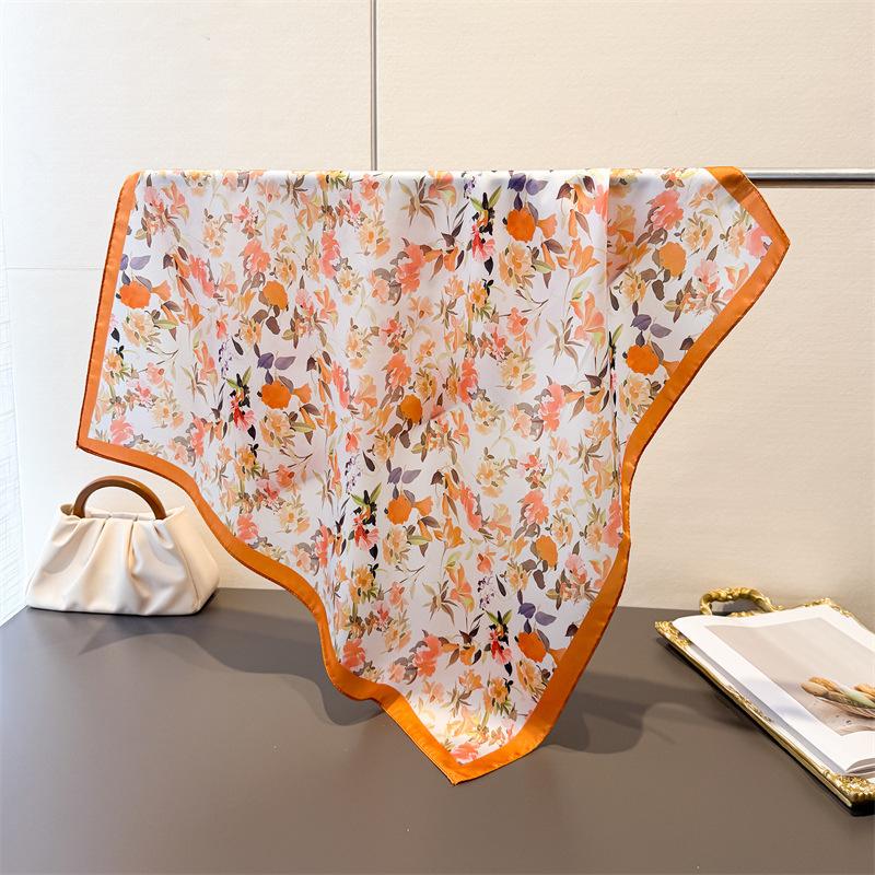 

2026 New Floral Print Designer 70Cm Square Silk Women s Scarf Spring Summer Satin Scarves Shawl Headband Bandana Hijab Wrap 70x70cm