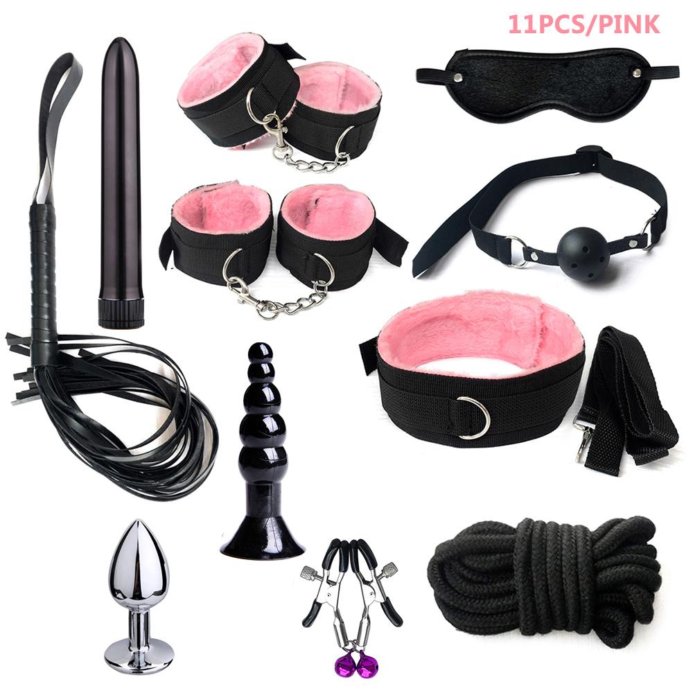 Set Bondage de Pat Pentru Jocuri Adulți Erotic Piele PU Seturi Cătușe Bici Căluș Anal Clame pentru Mamelon Frânghie Jucării Sexuale Femei Cuplu