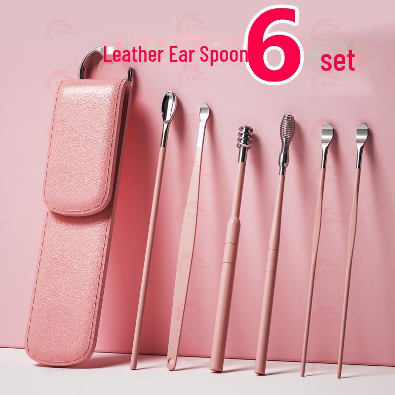 6-piece set of portable ear picks with keychain for adults, household use