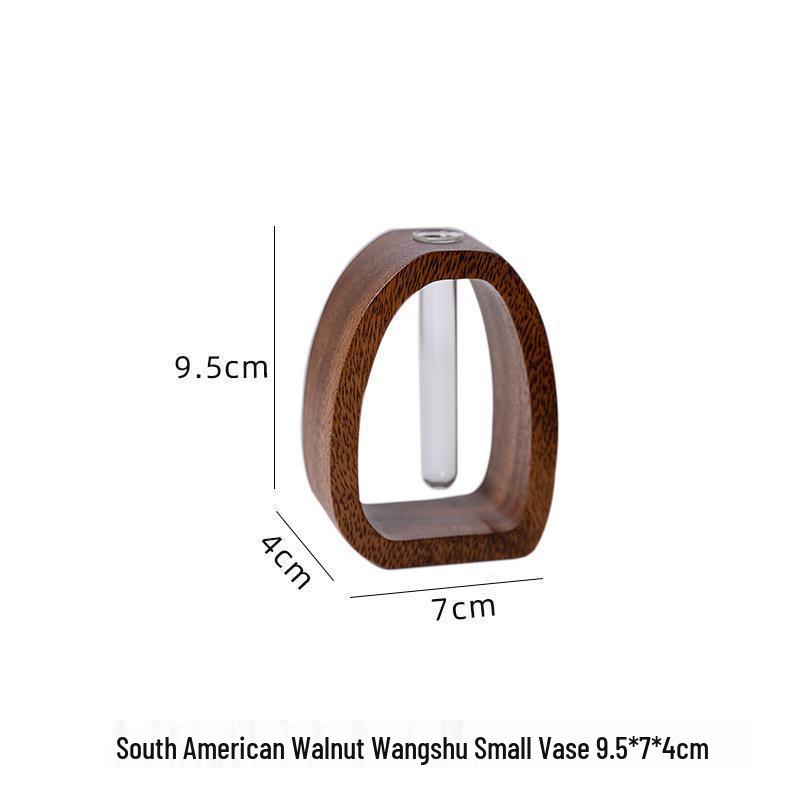 Walnut Solid Wood & Glass Hydroponic Vase for Home - Perfect for Green Plants, Fresh Flowers, and Desktop Arrangements