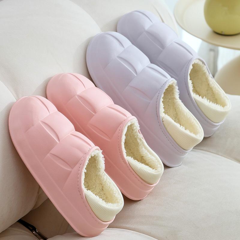 Waterproof Home Petal Cotton Shoes Autumn and Winter Warm Couple Thick-soled Bag and Velvet Slippers