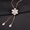 Korean Crystal Flower Sweater Chain Necklace - Long, Versatile for Autumn/Winter
