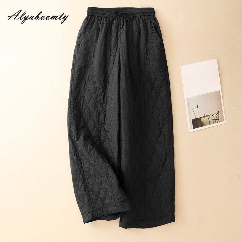 Korean Style Plus Size Autumn Winter Women Straight Pants Drawstring Gray Black Apricot Warm Trousers Vintage Casual Loose Basic Ladies' Pants