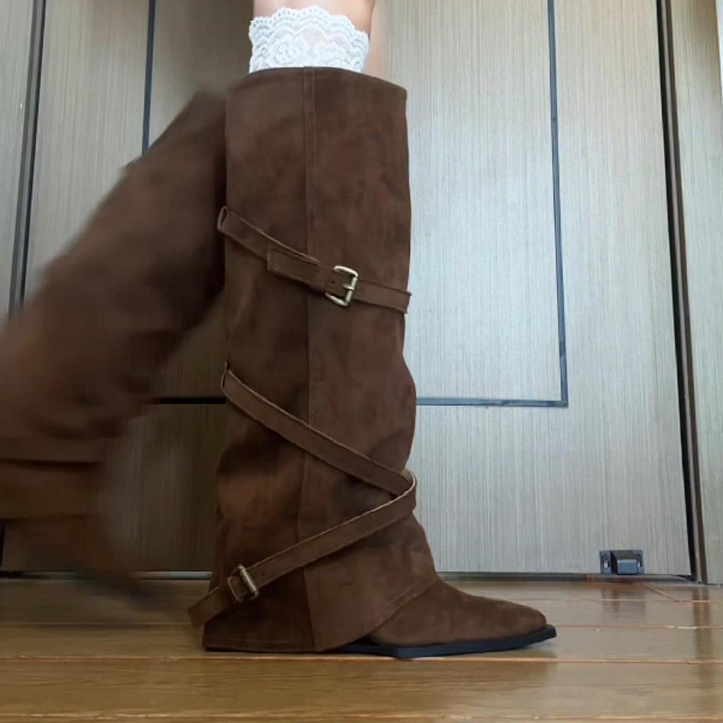 Pointed Knight Pile Boots Women's Boots Belt Buckle Heel Fashion Boots