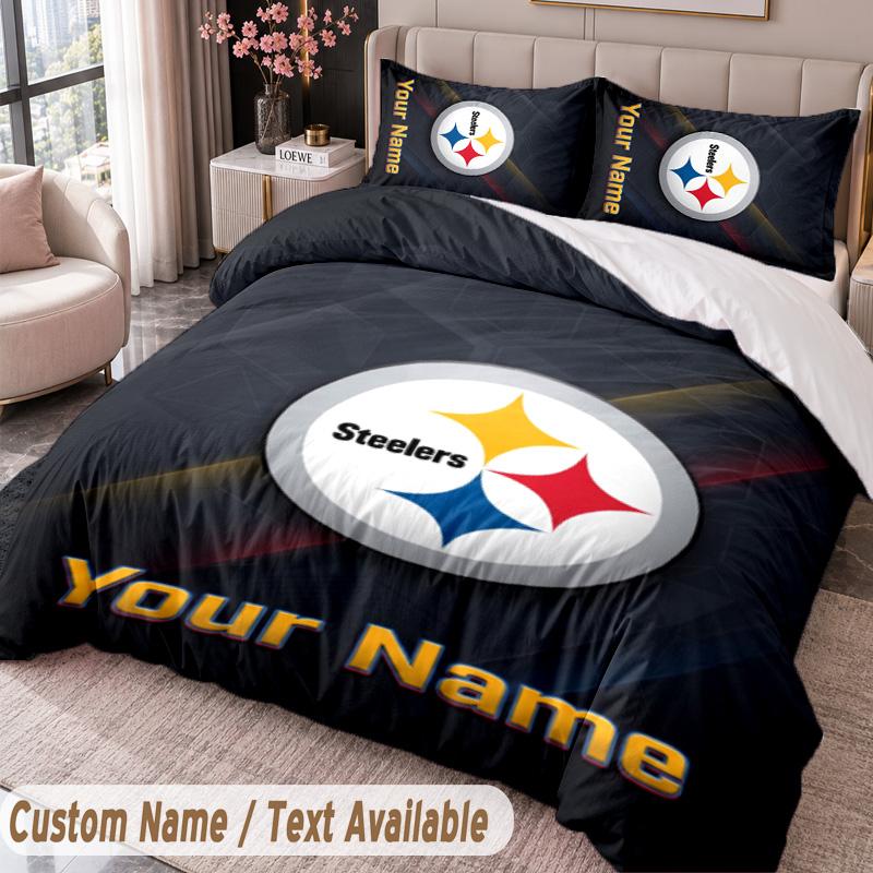 Pittsburgh Steelers Printed Bedding Set Custom Name Text 1 Duvet Cover 2 Pillowcases For Bedroom