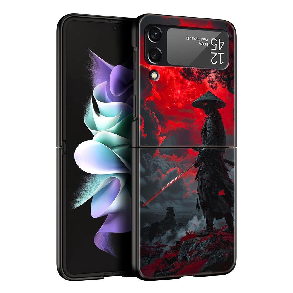 Phone Case for Samsung Galaxy Z Flip 3 4 5 6 7 Folding Shell For Samsung Z Flip4 Flip5 PC Hard Cover Japanese Bushido Samurai
