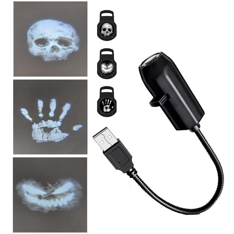

Hallo-ween Skull Night Light Rotatable 3 Scenes Ghost LED Projector Lamp USB Power for Wall Ceiling Decor Dark & Night Ambiance
