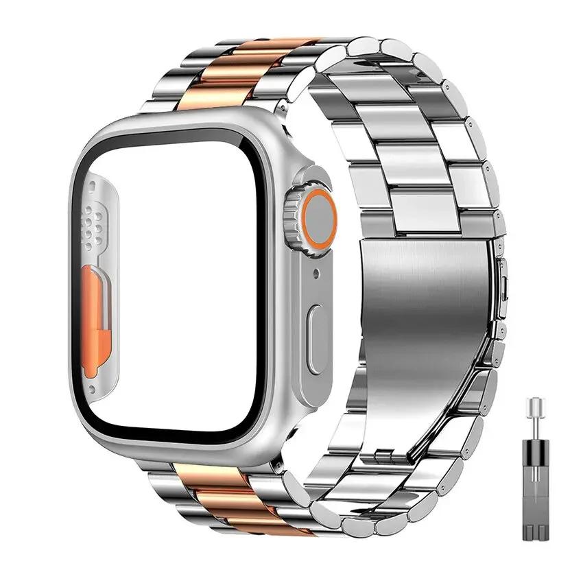 Stainless Steel Strap+Ultra Case for Apple Watch Band 44mm 45 46 41 40 42mm Case Metal Strap for Iwatch Series 10 9 8 7 6 SE 5 4