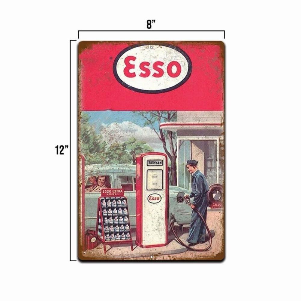 Esso Vintage Looking Gas Oil Sign Station Garage Auto Shop Retro Rustic Tin Sign