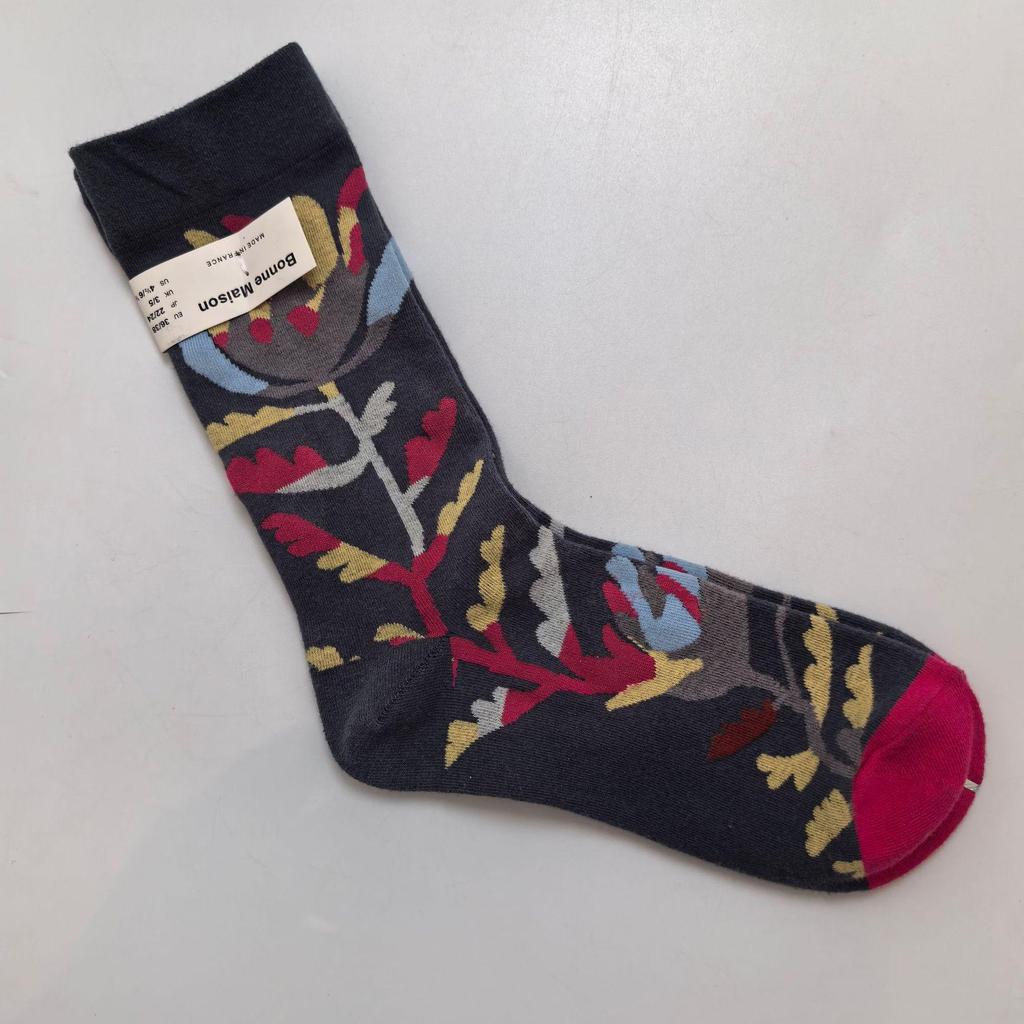 French Artistic Oil Painting Series: Colorful Trendy Mid-Calf Cotton Socks for Women