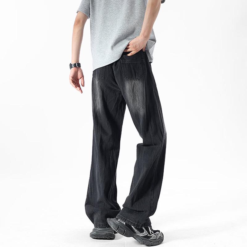 JEEP SPIRIT Men's Retro Straight Wide-Leg Jeans