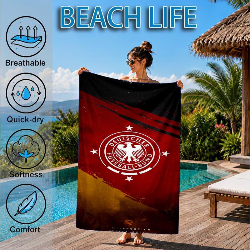 Asciugamano da Spiaggia in Microfibra Stampato con Emblema del Calcio Tedesco, Morbido e Assorbente, Asciugatura Rapida, Ideale per Viaggi Estivi, Essenziale per la Spiaggia, Piscina