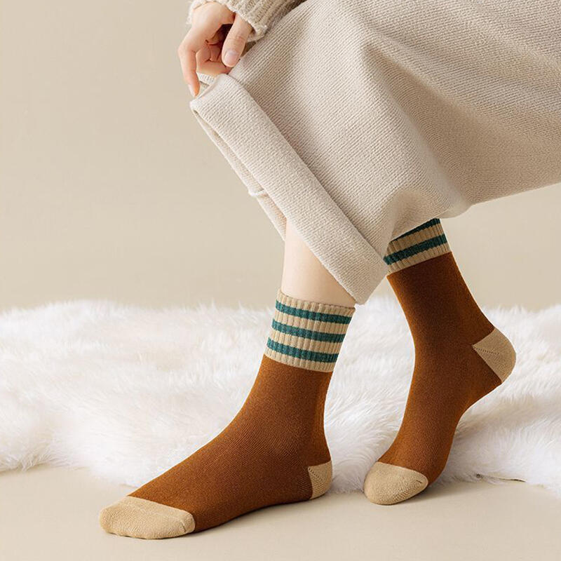 10 Pairs of Women's Winter Striped Pointed Pile Mid-Calf Socks