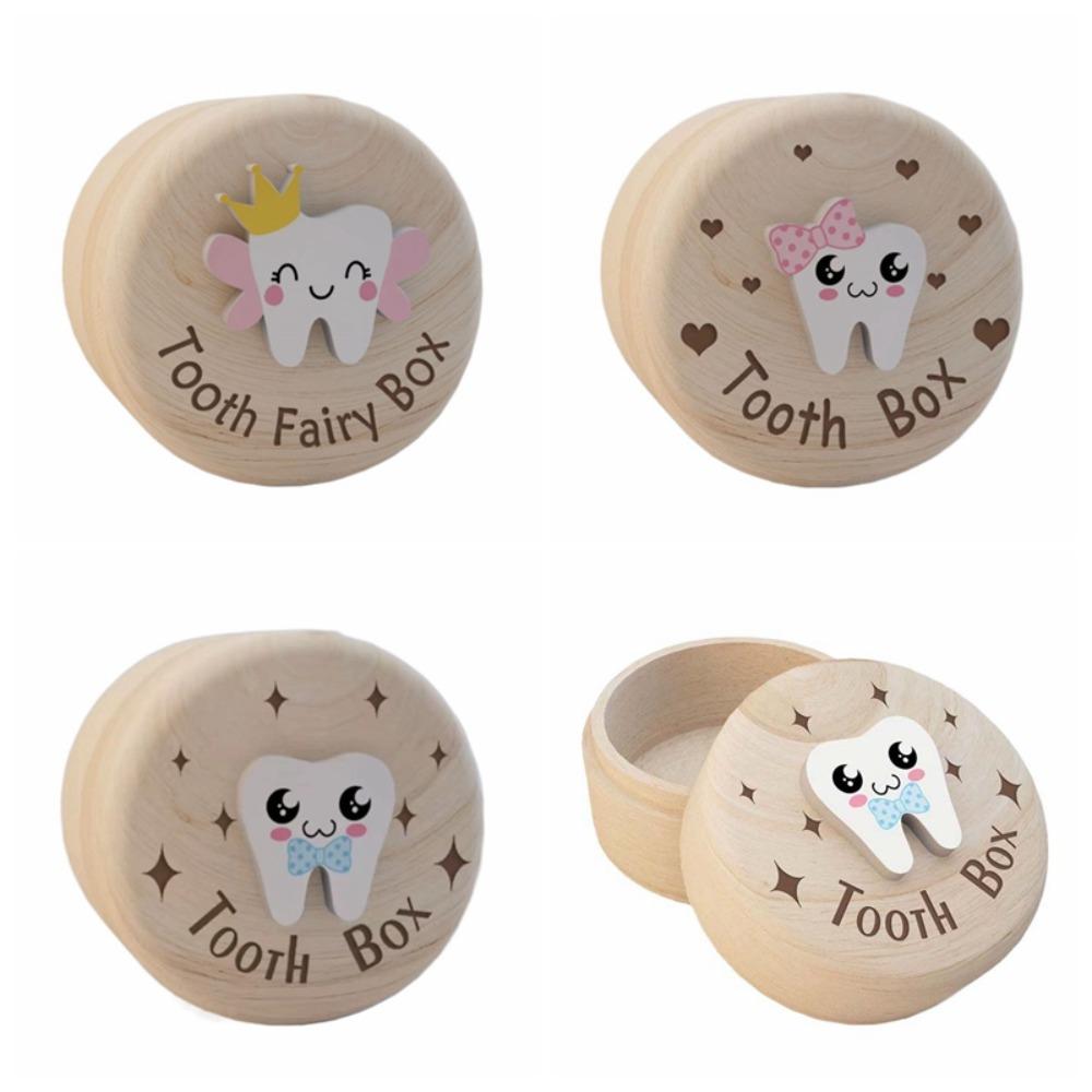 Primary Teeth Wood Baby Tooth Box Fetal Hair Umbilical Cord Preservation Tooth Fairy Box  Kids