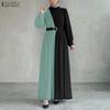 ZANZEA Damen Casual Rundhals Langarm Lose Patchwork Langes Kleid