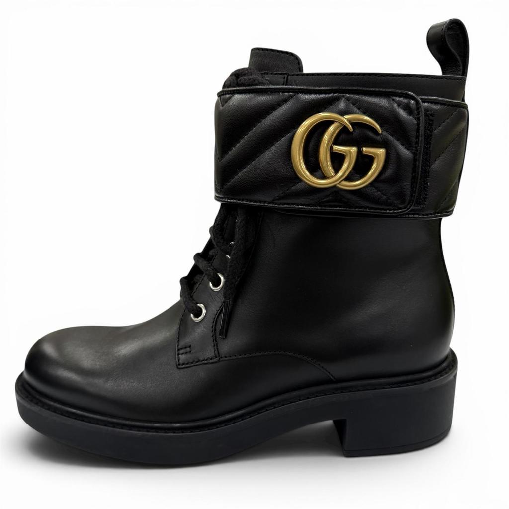 Pristine GUCCI Ankle Boots GG Marmont Lace-Up Leather Short Boots 35 670397 Used