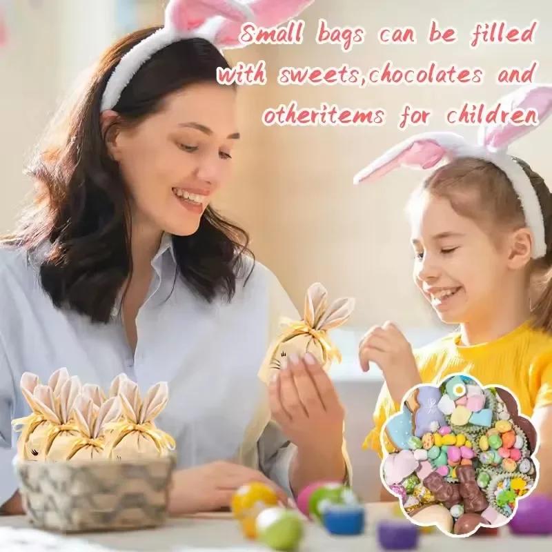 1-40 Stück Hasentüten mit Hasenohren Weiche Samt-Geschenktüten Niedliches Hasenlächeln Perfekt für Zucker Süßigkeiten Osterdekoration und Geschenkverpackung