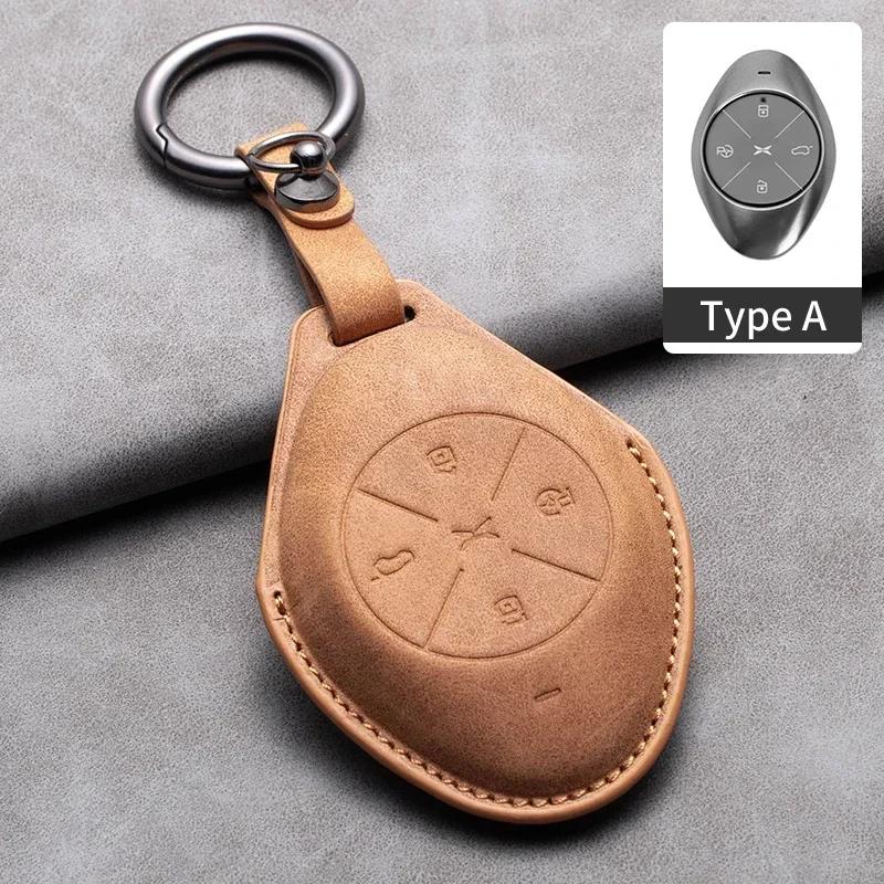 Leather Car Remote Key Case Cover for Xiaopeng Xpeng P5 P7 G3 G6 G9 G3i 2021 2022 Car Key Fob Shell Holder Keychain Accessories
