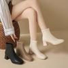 Chelsea Short Boots Women's 2025 New Winter French Short Boots White Thick Heel Thin Boots