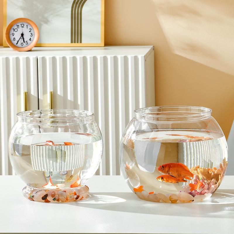 Transparent Plastic Desktop Turtle & Betta Fish Tank - Round Ornamental Aquarium for Home or Office