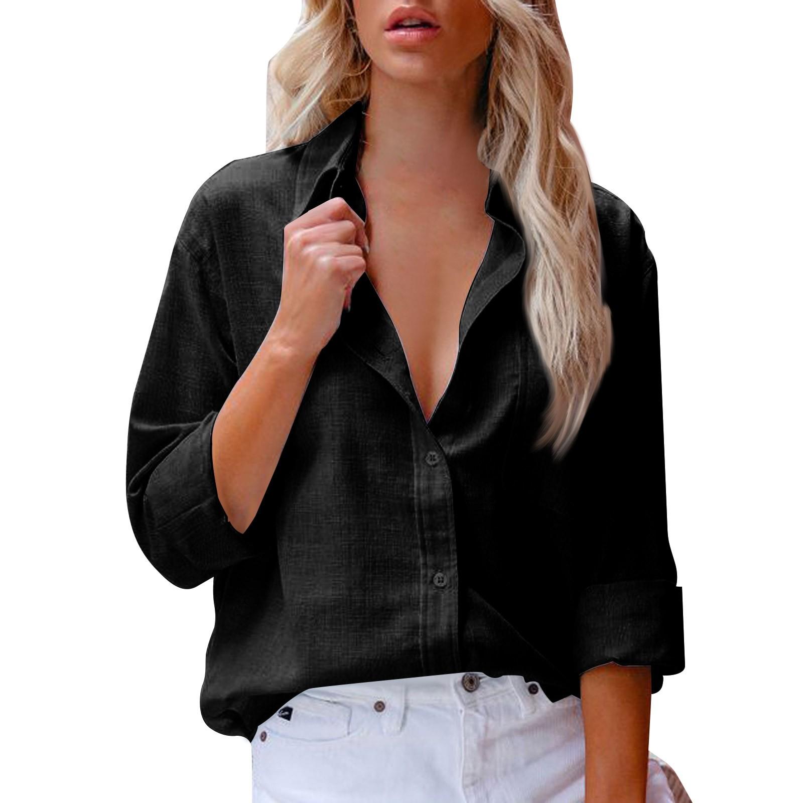 

Женская рубашка из хлопка и льна с длинным рукавом и пуговицами с лацканами, классическая рубашка с длинным рукавом XXXL