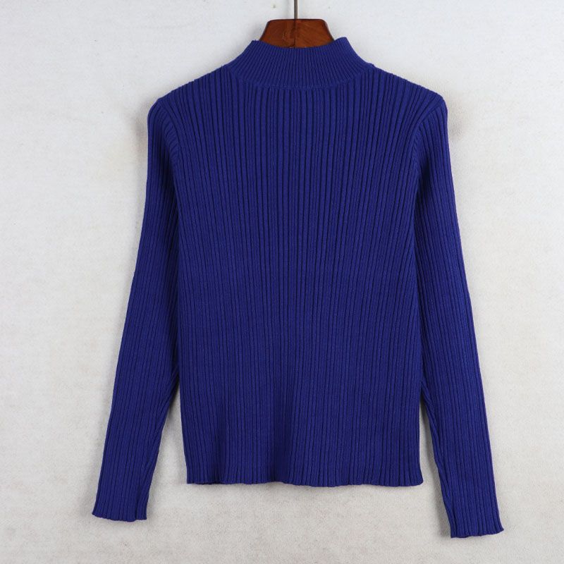 

Sunshine House Fall and Winter New Arrival Export Daily Single Tail Single Mid round Neck Sunken Stripe Elastic Base Sweater Women s Knitwear Blue Bust size 80-100