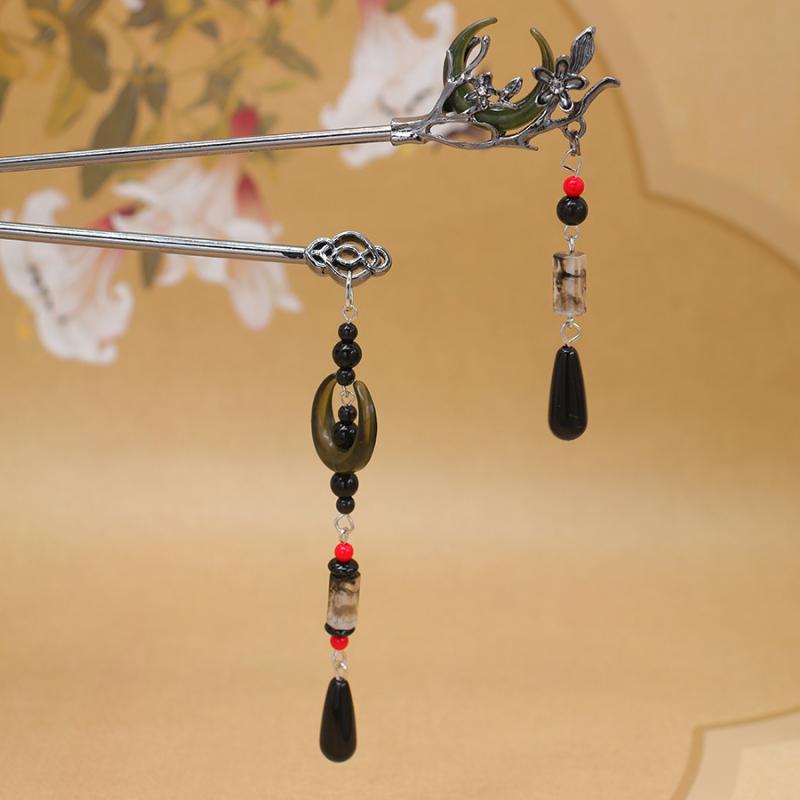 Hanfu Pas Secouant Gland Ornements de Cheveux Alliage Style Chinois Fleur de Prunier Lune Épingle à Cheveux Outil de Coiffure Simple pour Chignons