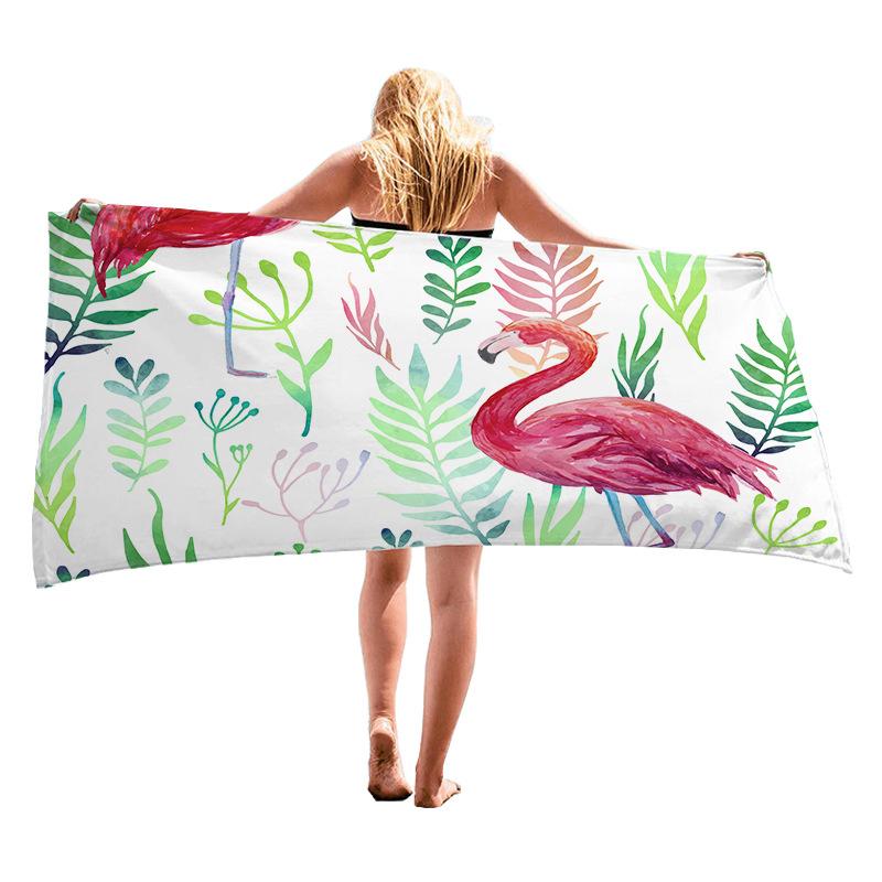 Tropical green plants flowers digital-printed polyester Superfine fiber double-sided fleece Beach vacation bath beach towel