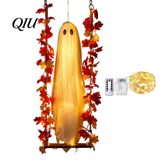 Ornamenti Stagionali Atmosferici Illuminati Appesi Oscillanti Fantasma Decorazione di Halloween con Telecomando, Grandi Figure in Tessuto Bianco Realistico Ornamento