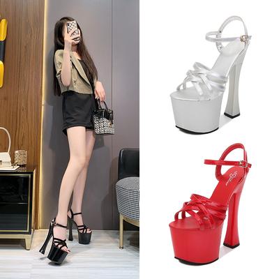 Sandales à la mode à talons super hauts et épais, sexy, 17 cm, semelle épaisse et imperméable, pantoufles super hautes pour femmes