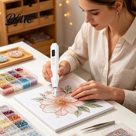 Rhinestone Art Pen Electric with Light Wireless Rechargeable Vaccum Pen Tool 2 Suction Levels Faux Diamond for Adults Beginners Ergonomic