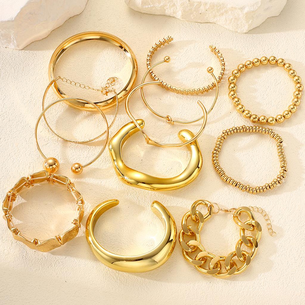 12Pcs Gold Color Stackable Bracelet Set For Women Fashion Chunky Bangle Set Trendy Open Cuff Boho Party Daily Wear Jewelry Gifts