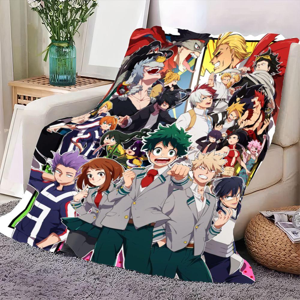 My Hero Academia Colorful Throw Blanket - Featuring Izuku Midoriya, Katsuki Bakugo, Uraraka Ochako & Shoto Todoroki - Soft Plush