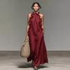 Maxi Abito Europeo Ruffle con Scollo all'americana Senza Maniche - Estivo Slim Fit per Donna