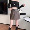 Spicy High-Waist PU Leather A-line Mini Skirt for Women - Early Autumn Bodycon Style with Anti-Exposure Design