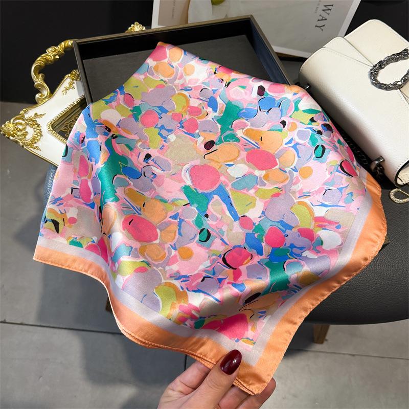 2025 New Luxury Fashion Print 70*70cm Square Scarf Women Soft Satin Hairband Neckerchief Tie Female Headband Foulard Bag Ribbon