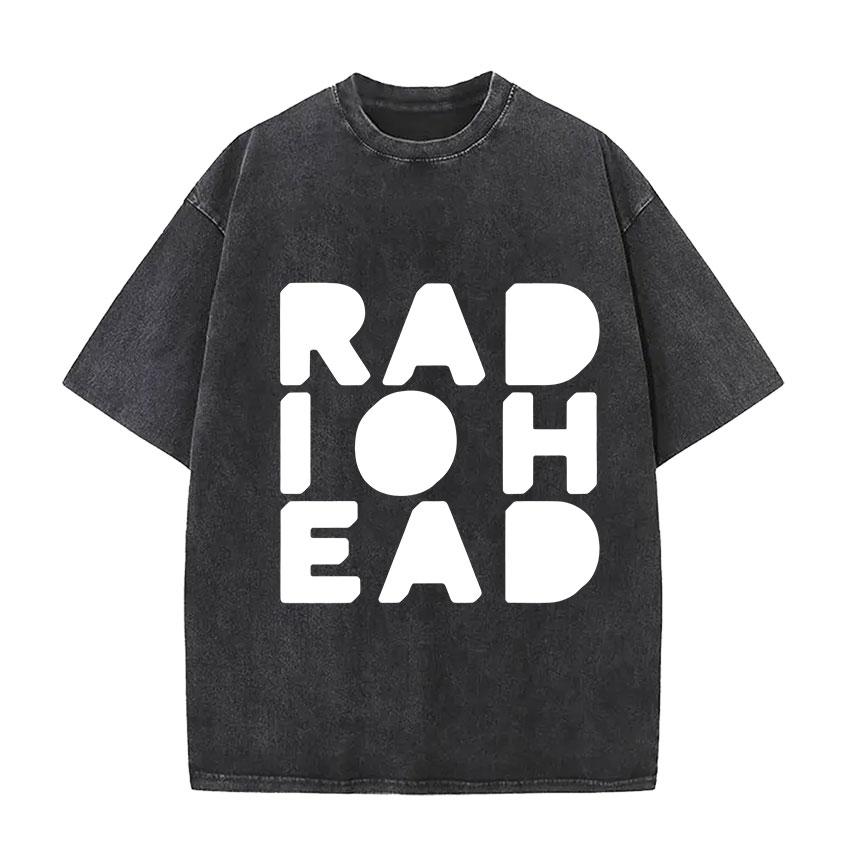 Vintage Washed Radiohead Tour  Print T Shirts Men Women Hip Hop Loose Pop British Rock Short Sleeve Tshirt Punk Streetwear
