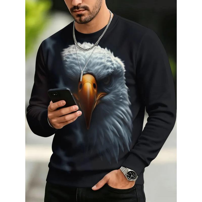 Fashion Men's Crew Neck Long Sleeve 3D Casual Color Printing Casual Long Sleeve Crew Neck T-Shirt