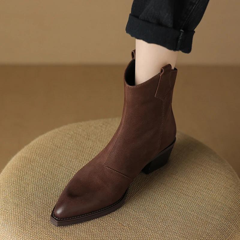 Fashion Fashion Short Boots Autumn Winter Basic Women Ankle Boots Genuine Leather Thick Heels Pointed Toe Mature New Arrival Boots Women