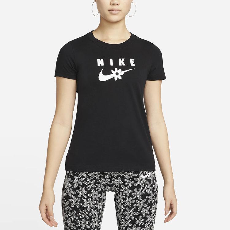Nike Sportswear Daisy Logo Print Round Neck Short Sleeve T-Shirt Women Tops Black DN5859-010