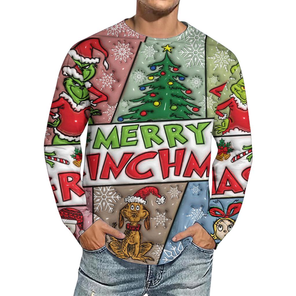 Men's Christmas Printed Imitation Cotton Long-sleeved Shirt