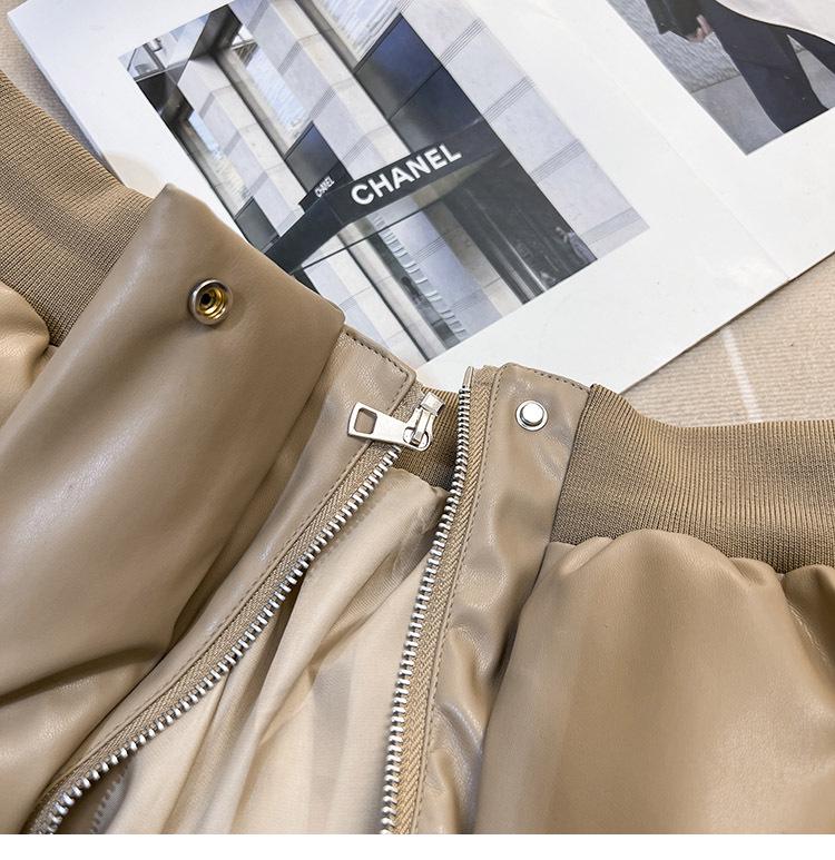 Men's Winter PU Leather Cotton Padded Jacket - Warm, Loose, Versatile Outerwear in Solid Color